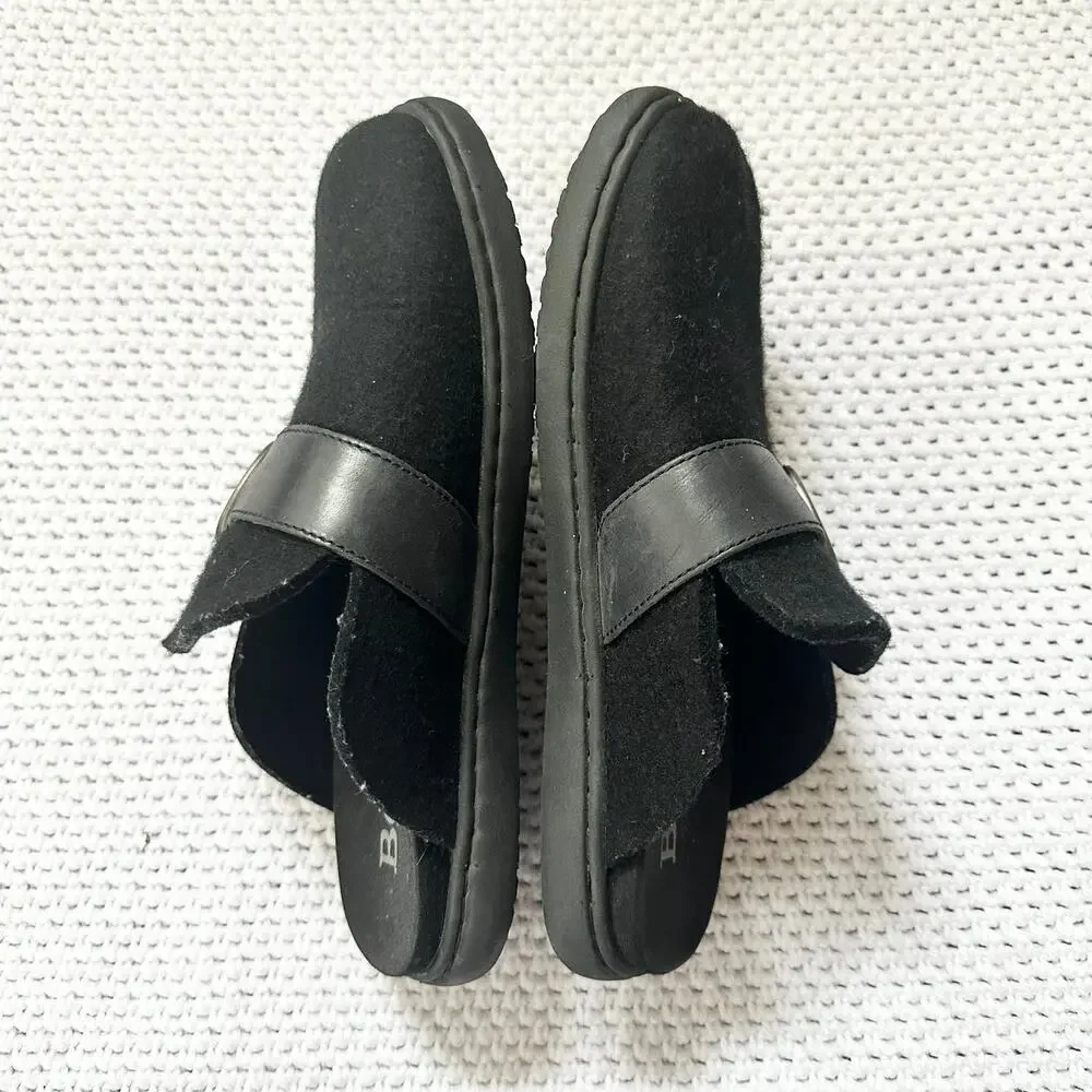 Born Comfort Black Lia Slip On Wool Open Back Clogs Buckle Strap Women 8-8.5 - Picture 5 of 7